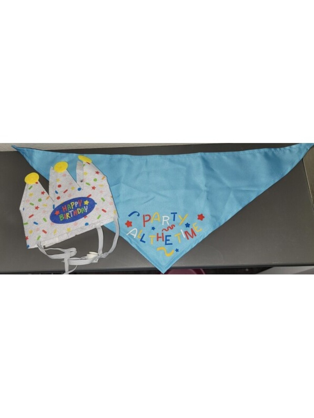HAPPY BIRTHDAY "PARTY ALL THE TIME" DOG CAT PET BANDANA & HAT M/L PET PAWTY